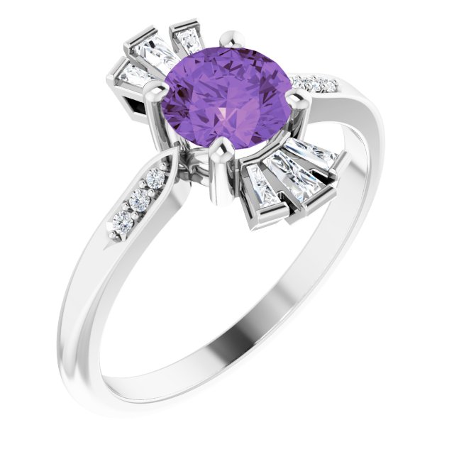Sterling Silver Natural Amethyst & 1/6 CTW Natural Diamond Ring
